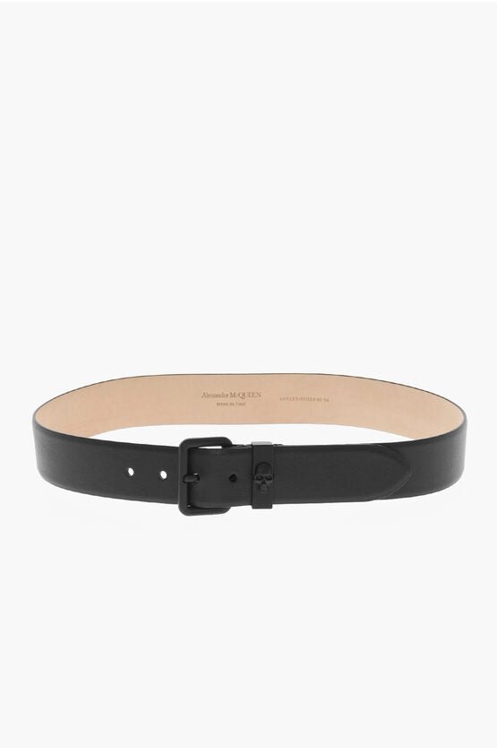 Accessories - Belts - Alexander McQueen Solid Color Leather Belt 40mm - 8102852771 - Ask Me Wear