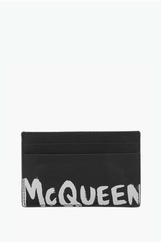 Accessories - Wallets & Card Holders - Alexander McQueen Solid Color Leather Card Holder with Printed Logo - 2000025733202 - Ask Me Wear