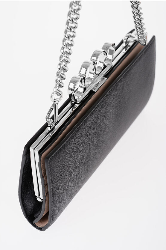 Bags - Alexander McQueen Textured Leather Four Ring Clutch with Removable Chain Shoul - 8107761617 - Ask Me Wear