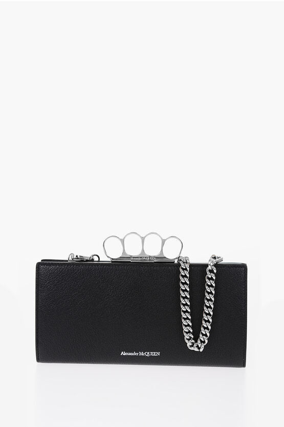 Bags - Alexander McQueen Textured Leather Four Ring Clutch with Removable Chain Shoul - 8107761617 - Ask Me Wear