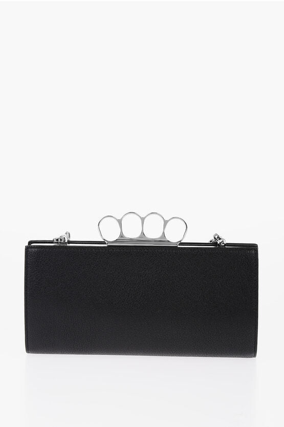 Bags - Alexander McQueen Textured Leather Four Ring Clutch with Removable Chain Shoul - 8107761617 - Ask Me Wear