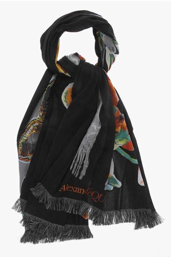 Accessories - Scarves - Alexander McQueen Wool Blend Scarf with Embroidery and Fringes - 8131018291 - Ask Me Wear