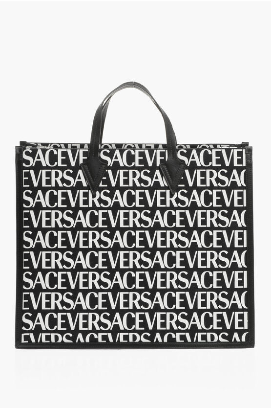 Bolso tote con logotipo de Versace por todas partes y detalles de piel