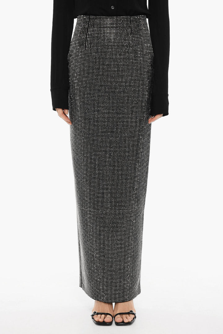 Roland Mouret All-Over Rhinestone Maxi Skirt with Split On the Back