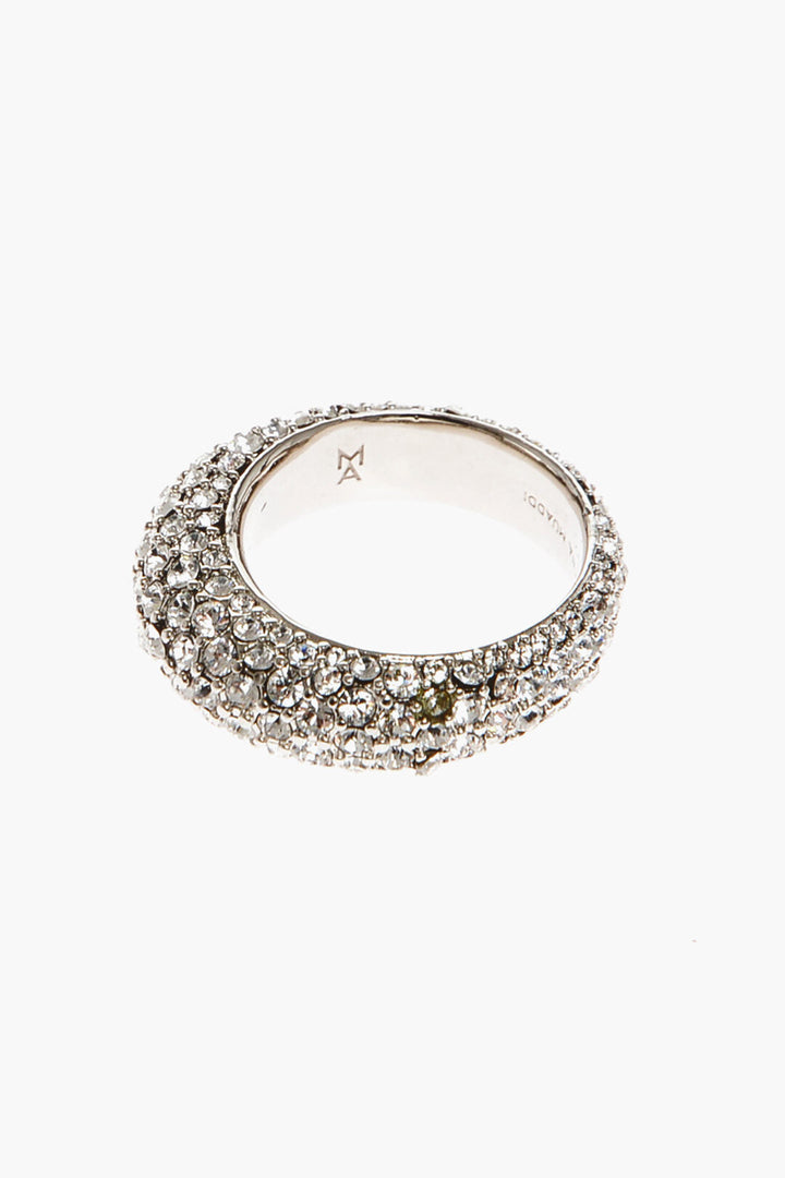 Amina Muaddi All-Over Rhinestone Silver CAMERON Ring