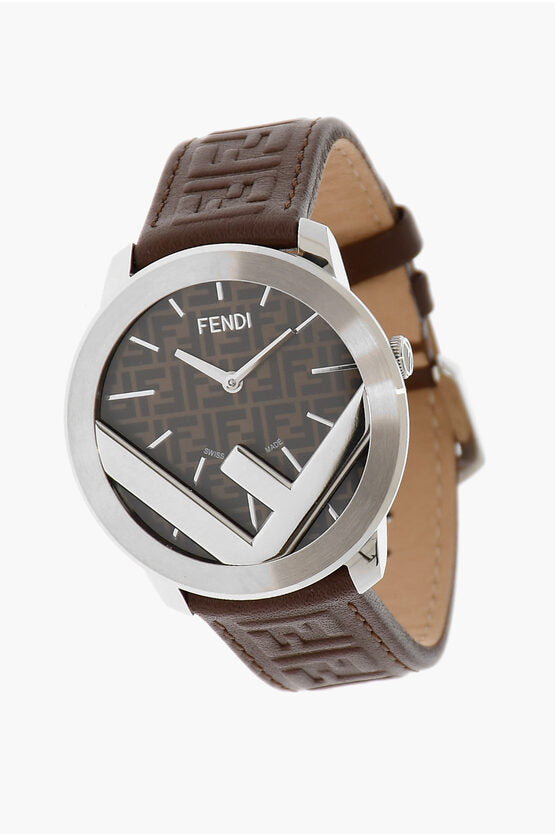 Fendi Analog Watch with Logoed Leather Strap