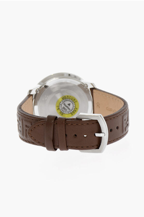 Fendi Analog Watch with Logoed Leather Strap