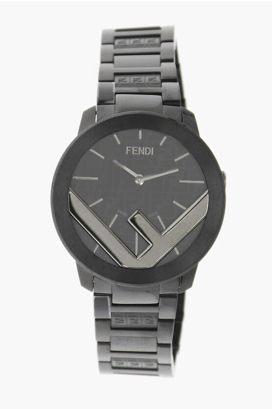 Fendi Analog Watch with Logoed Metal Strap