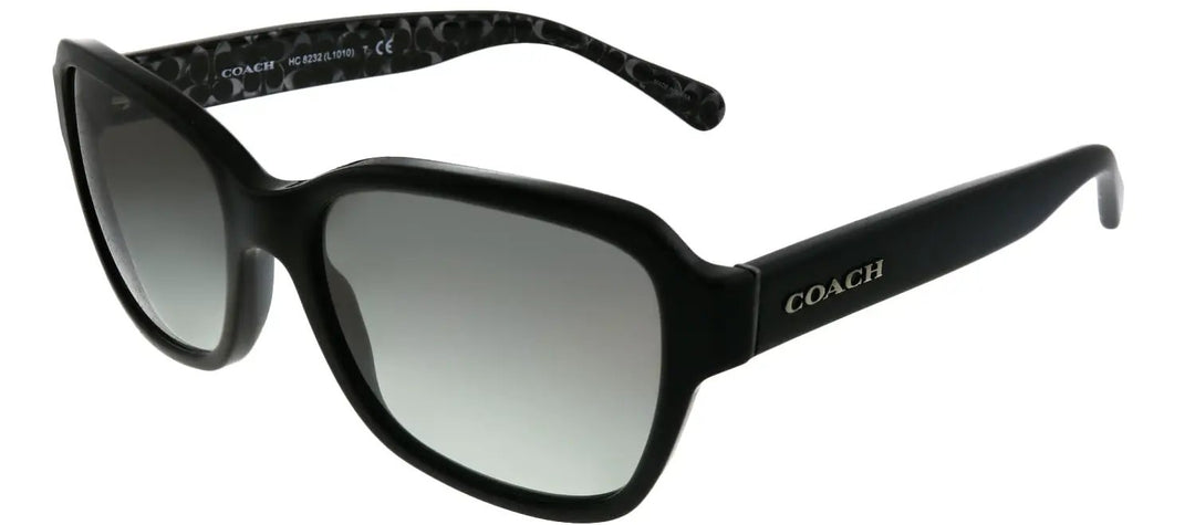 Coach L1010 HC 8232 551011 Rectangle Plastic Black Sunglasses with Dark Grey Gradient Lens