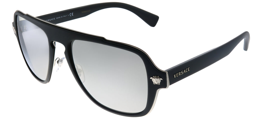 Versace Medusa Charm VE 2199 10006G Aviator Plastic Black Sunglasses with Silver Mirror Lens
