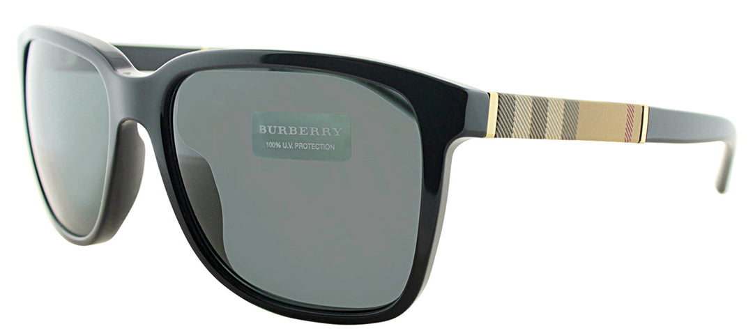 Burberry BE 4181 300187 Rectangle Plastic Black Sunglasses with Grey Lens