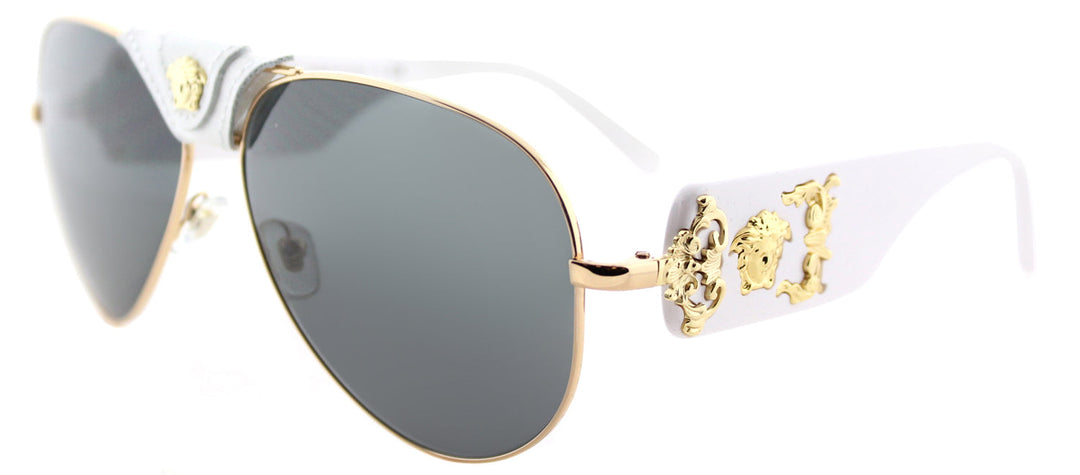 Versace VE 2150Q 134187 Baroque Aviator Metal Gold Sunglasses with Grey Lens