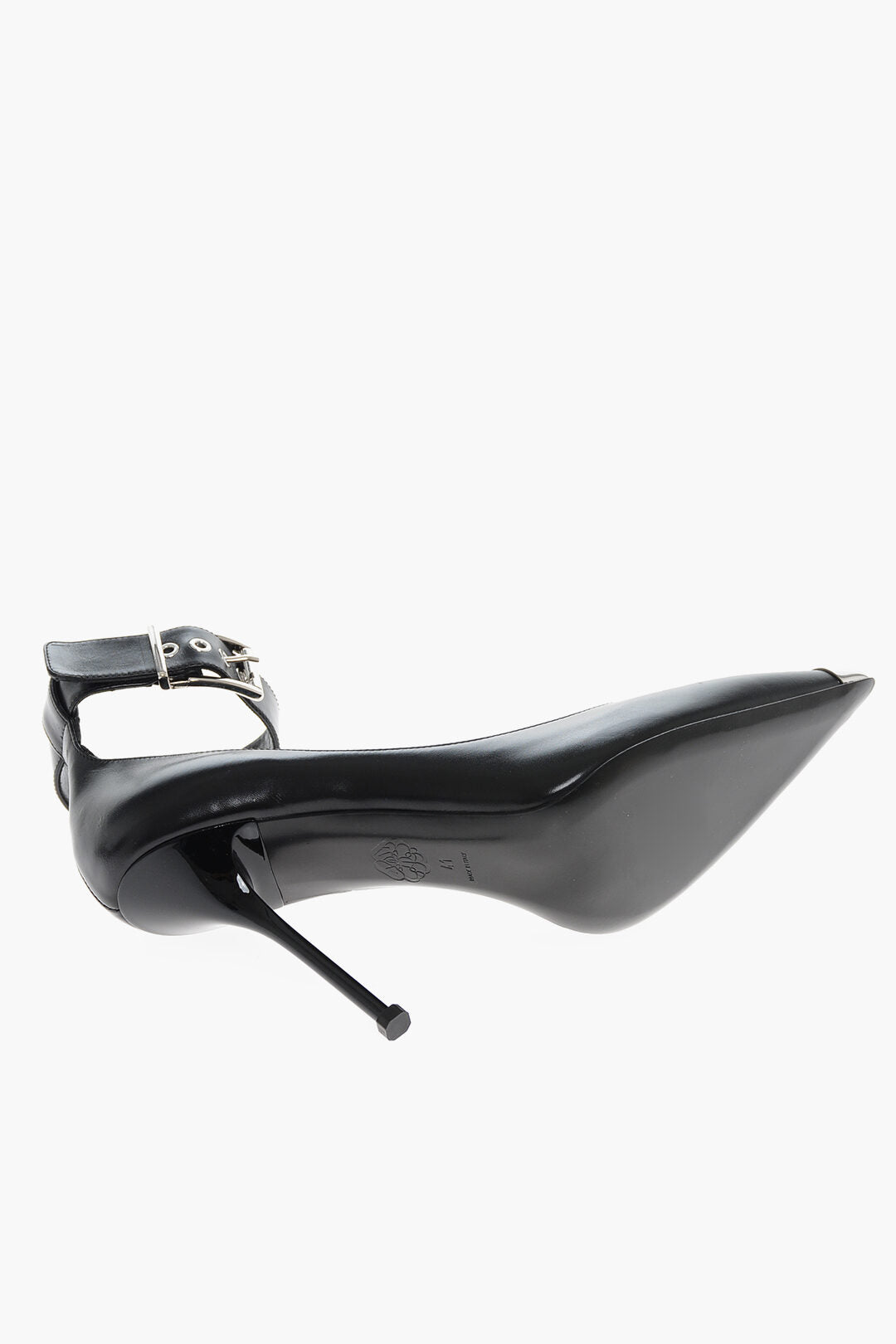 Alexander McQueen Ankle Strap Leather Pumps with Shiny Stiletto Heel 11cm