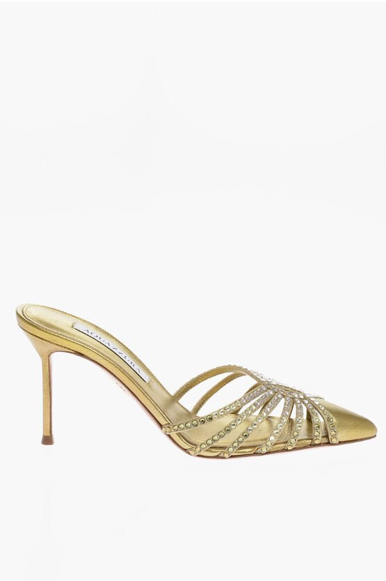 Shoes - Aquazzura Metallic Leather FLOW Mules with Rhinestone Embellishment an - 8055164003703 - Ask Me Wear