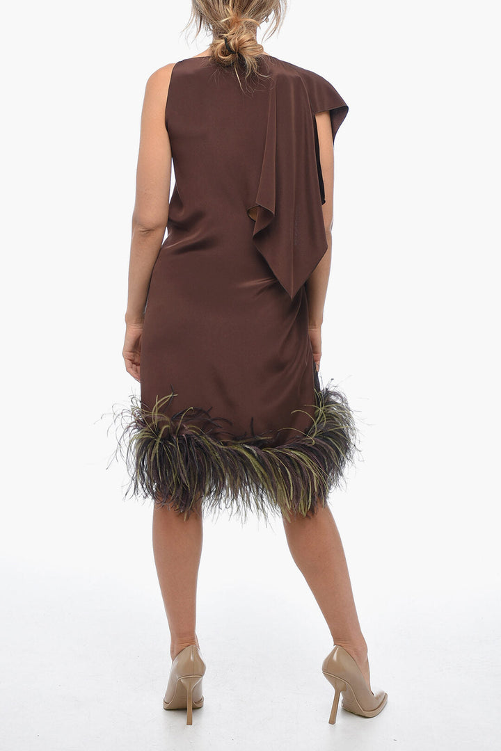 Stephan Janson Asymmetric PARIS Silk Dress with Ostrich Feathered Bottom