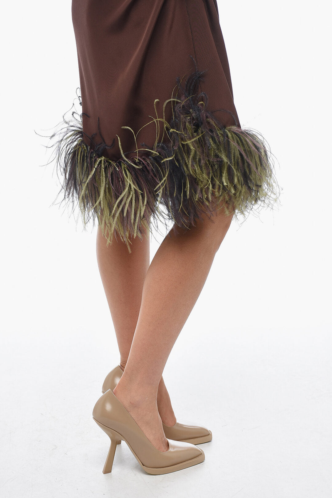 Stephan Janson Asymmetric PARIS Silk Dress with Ostrich Feathered Bottom