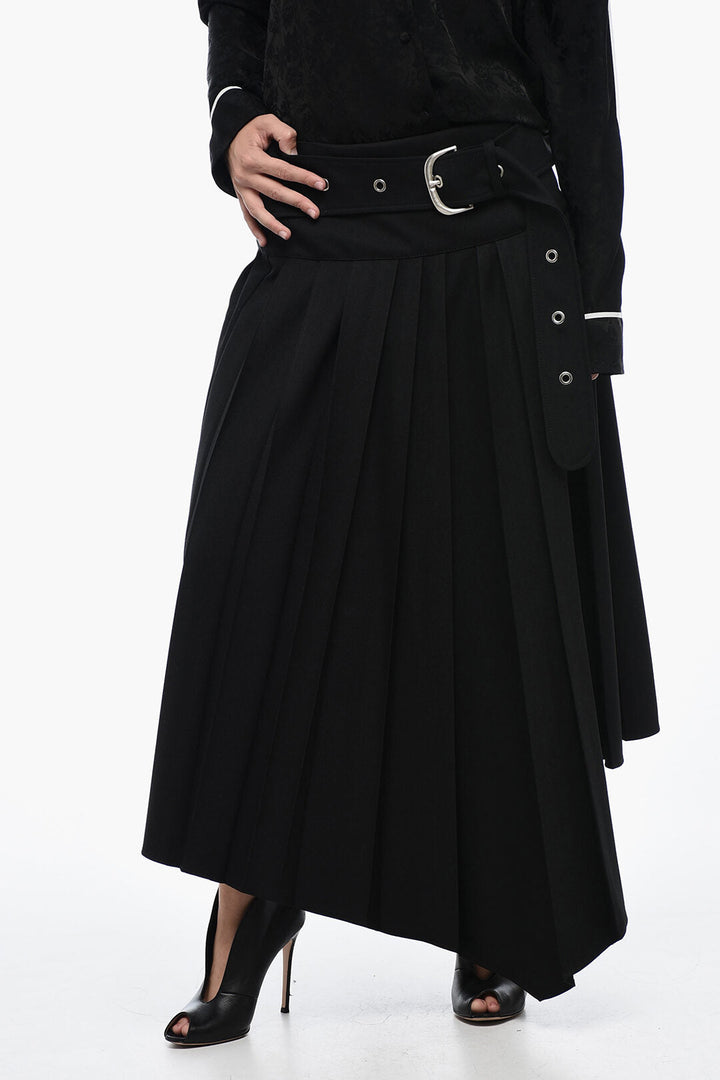 Off-White Asymmetric Pleated Skirt with Belt