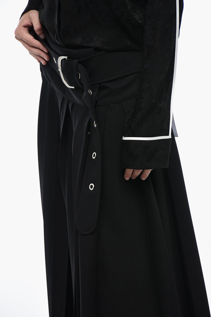 Off-White Asymmetric Pleated Skirt with Belt