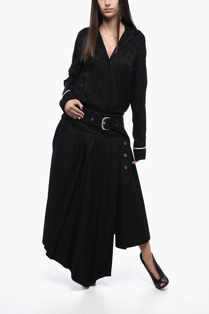 Off-White Asymmetric Pleated Skirt with Belt