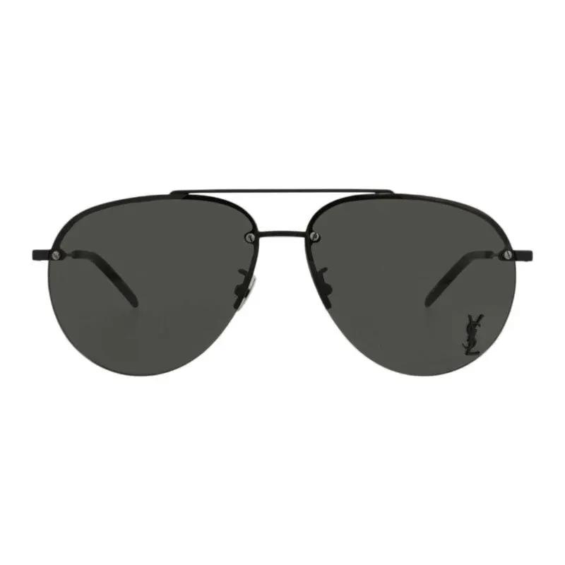 Saint Laurent Sample Sale | Saint Laurent Sunglasses Aviator Semi Rim, Shiny Black Frame And Grey Lens Classic11F005 - Sunglasses | Designer outlet