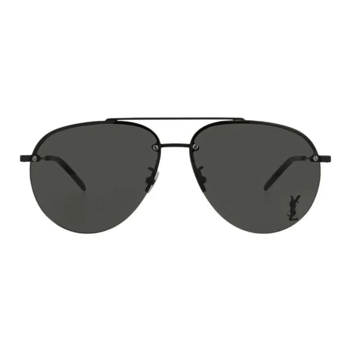 Saint Laurent Sunglasses Aviator Semi Rim, Shiny Black Frame And Grey Lens
