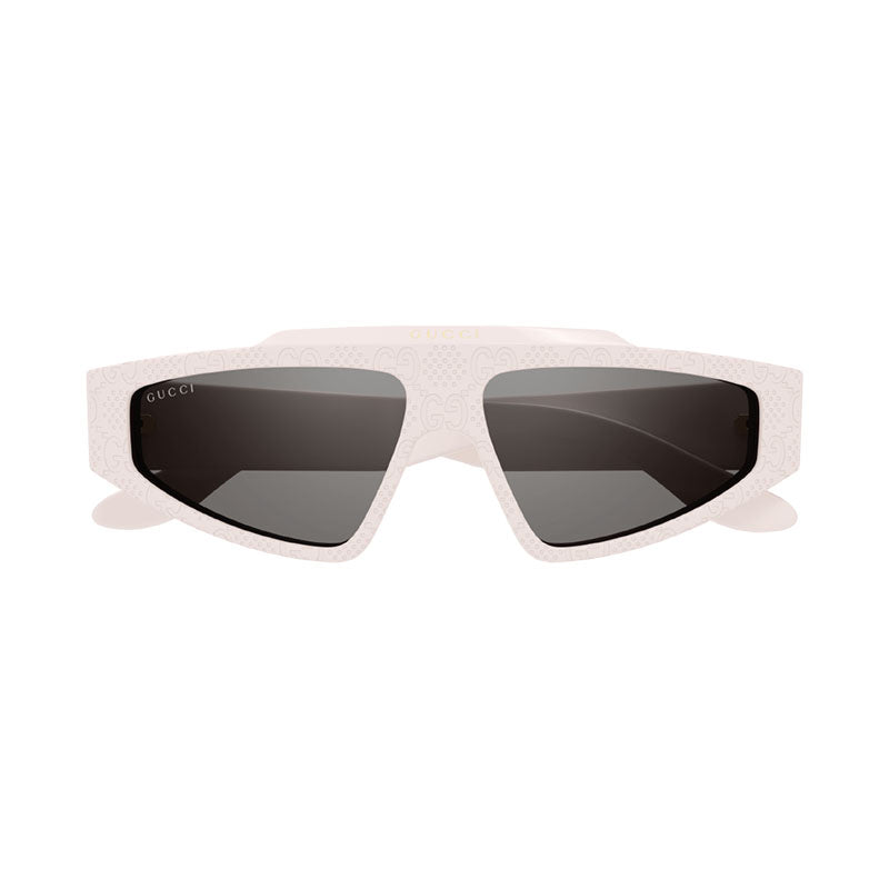 Gucci Sunglasses Cat Eye Full Rim, Ivory with GG Pattern Frame and Grey Mirror Lens GG1591S005