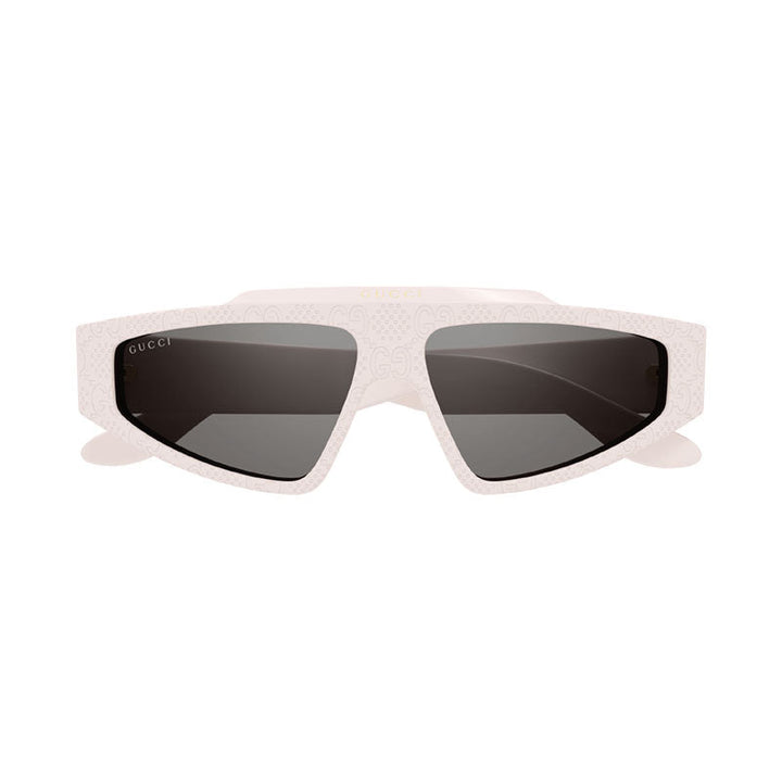 Gucci Sunglasses Cat Eye Full Rim, Ivory with GG Pattern Frame and Grey Mirror Lens GG1591S005