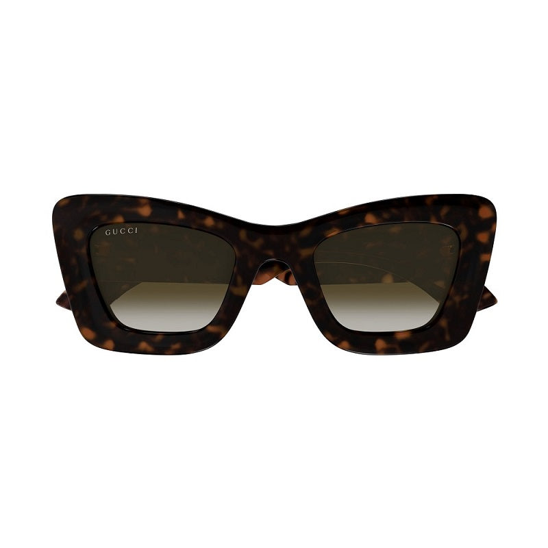 Gucci Cat Eye Full Rim, with a Dark Havana frame and Brown  Gradient lens.