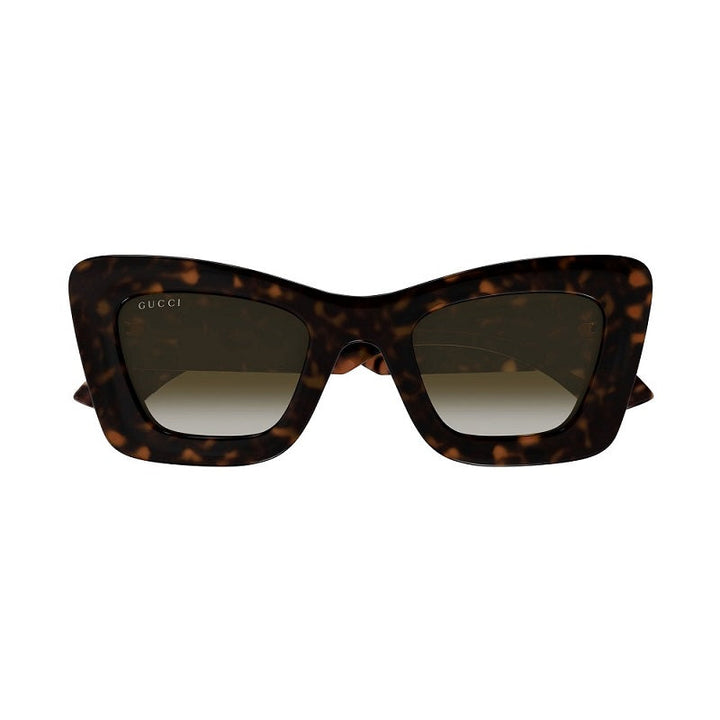 Gucci Cat Eye Full Rim, with a Dark Havana frame and Brown  Gradient lens.
