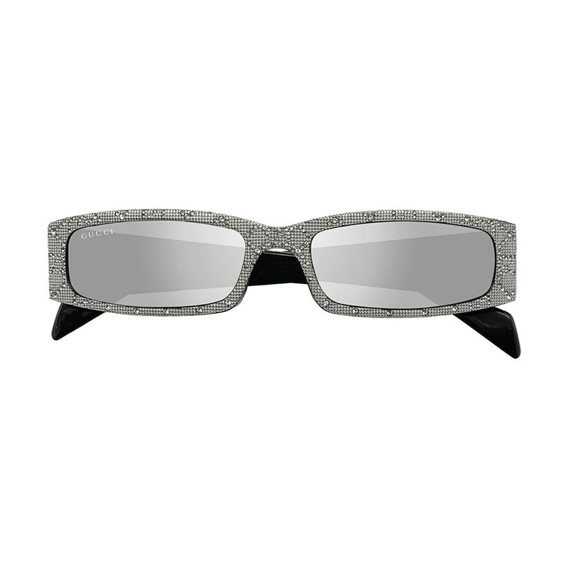 Gucci Sunglasses Rectangle Full Rim, Grey with Metal Stud Detail Frame and Grey Mirror Lens GG1780S001