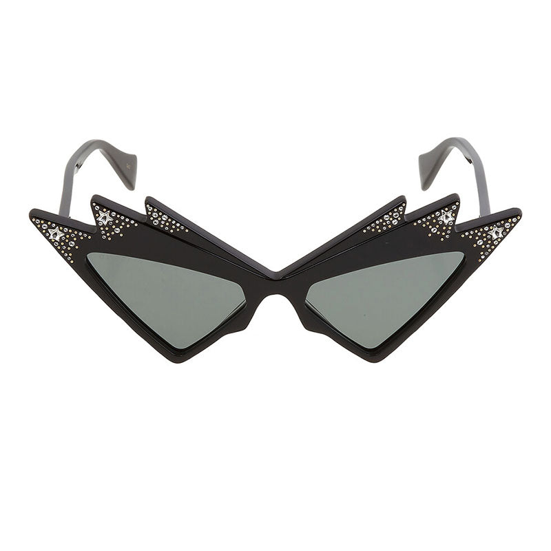 Gucci Sunglasses Cat Eye Full Rim, Shiny Black with White Stones Frame and Grey Lens GG1371S003