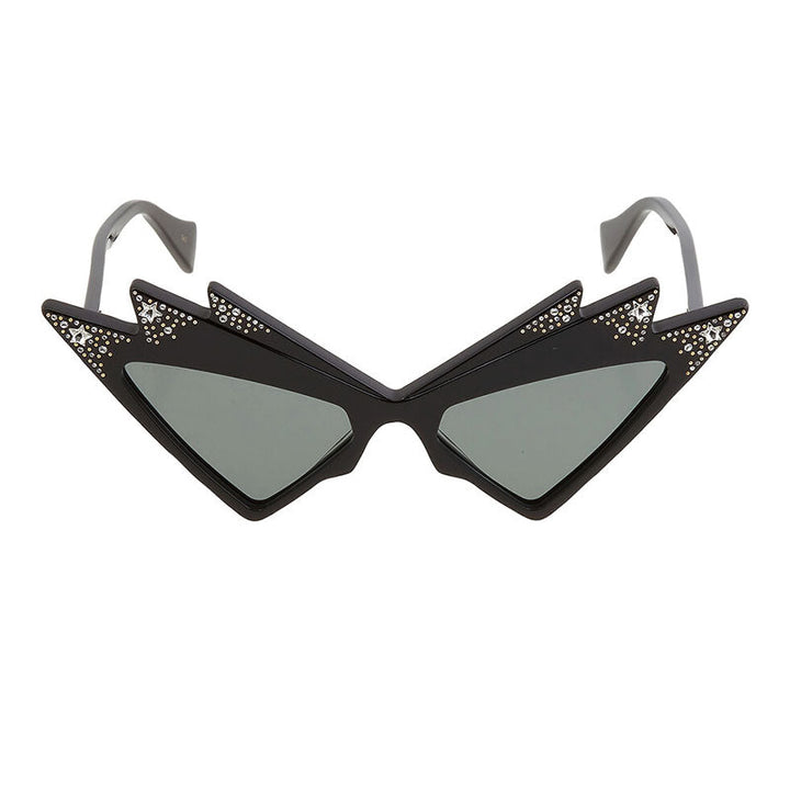 Gucci Sunglasses Cat Eye Full Rim, Shiny Black with White Stones Frame and Grey Lens GG1371S003