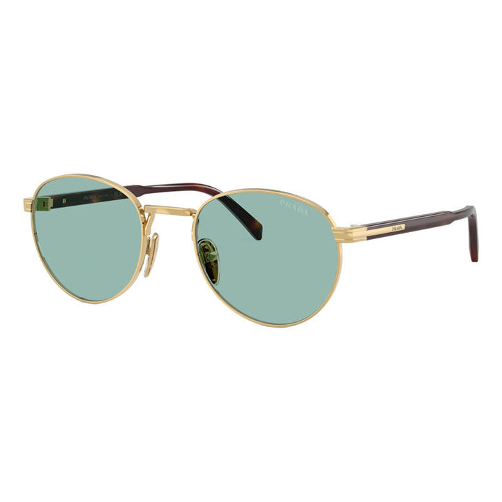 Prada Sunglasses Oval Full Rim, Shiny Gold Frame and Lago Lens PRB51S5AK40K