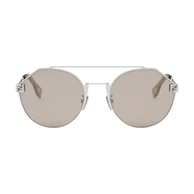 Fendi Sunglasses Round Full Rim, Silver Frame And Silver Mirror Lens