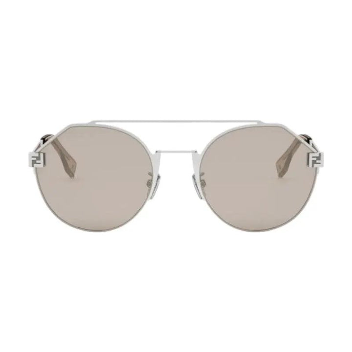 Fendi Sunglasses Round Full Rim, Silver Frame And Silver Mirror Lens