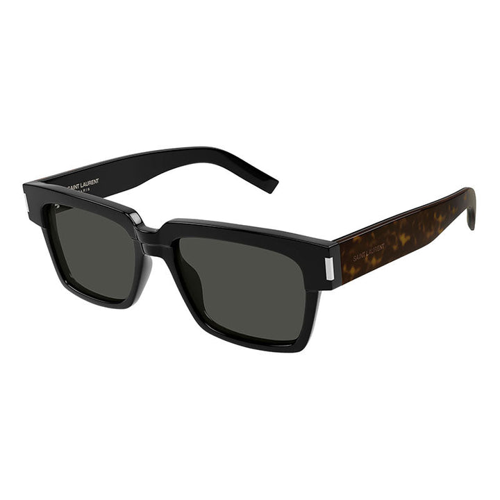 Saint Laurent Sunglasses Rectangle Full Rim, Black/Dark Havana Frame and Grey Lens SL732VADIM002