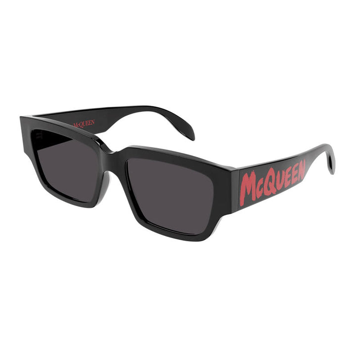 Alexander McQueen Sunglasses Square Full Rim, Shiny Black Frame and Grey Lens AM0329S002