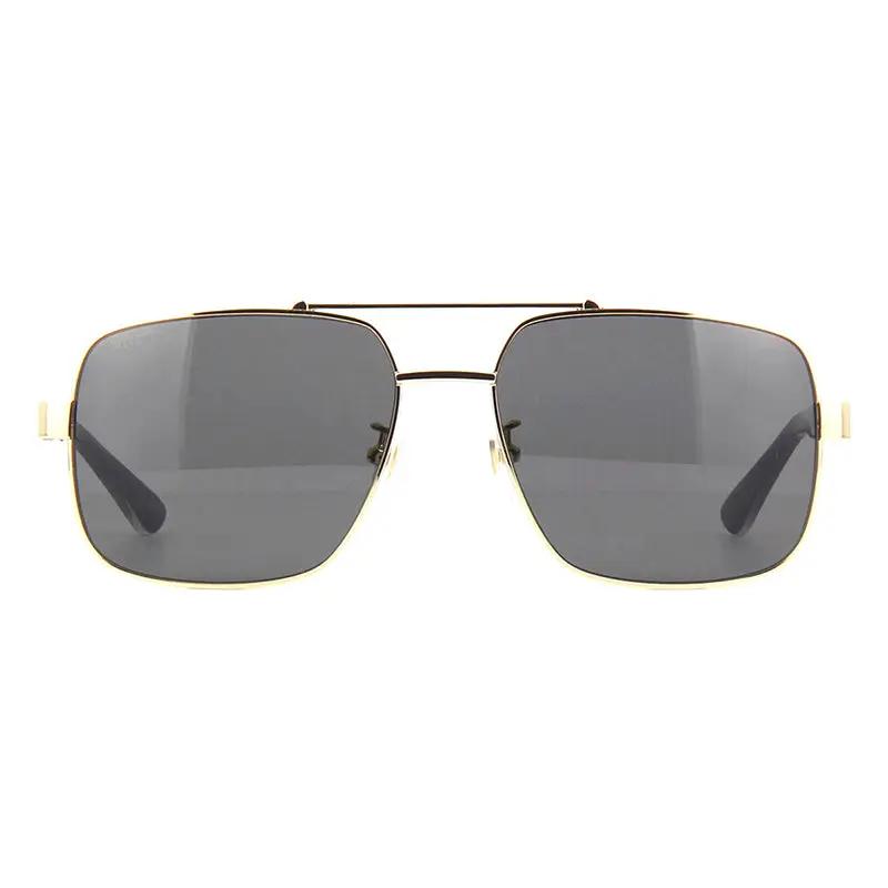 Gucci Sunglasses Aviator Full Rim, Gold Black Frame And Grey Lens