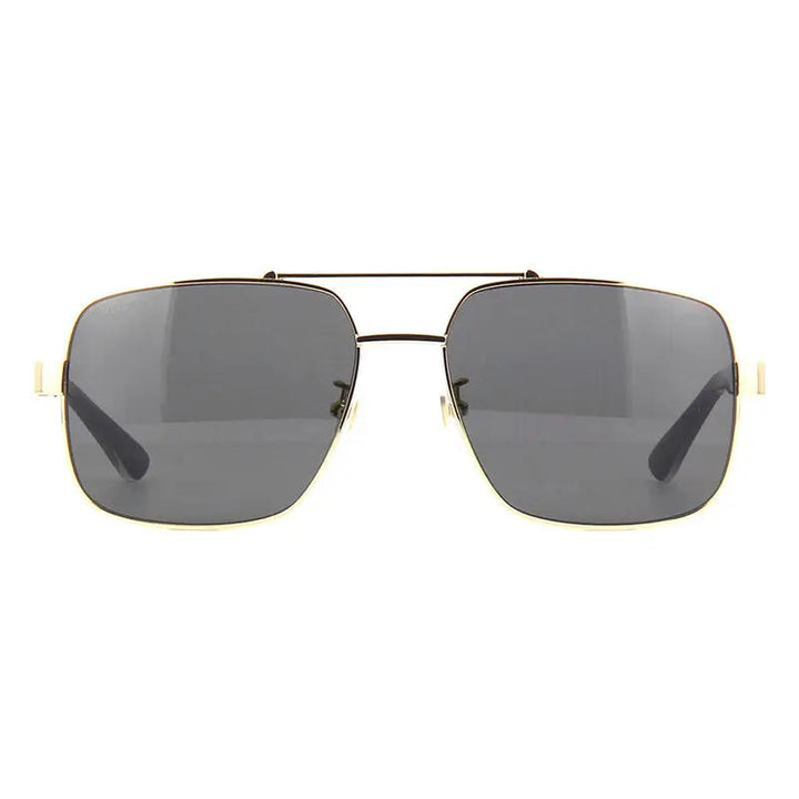 Gucci Sunglasses Aviator Full Rim, Gold Black Frame And Grey Lens