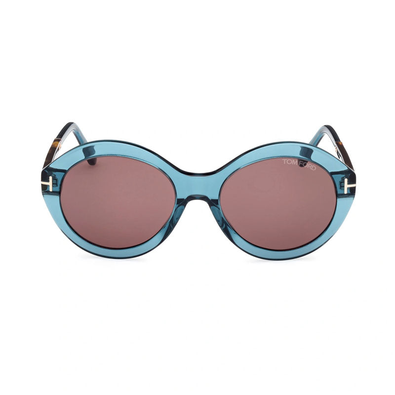Tom Ford Sunglasses Round Full Rim, Shiny Blue Frame and Brown Gradient Lens FT108890E