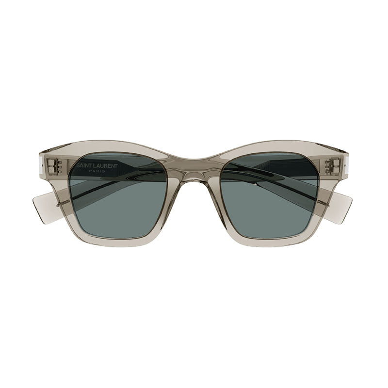Saint Laurent Sunglasses Square Full Rim, Transparent Beige Frame and Green Lens SL592005