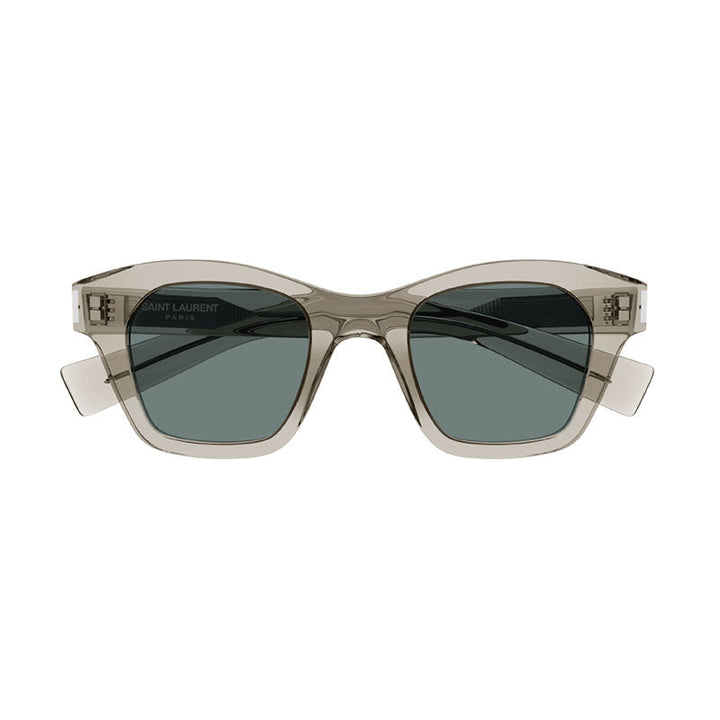 Saint Laurent Sunglasses Square Full Rim, Transparent Beige Frame and Green Lens SL592005