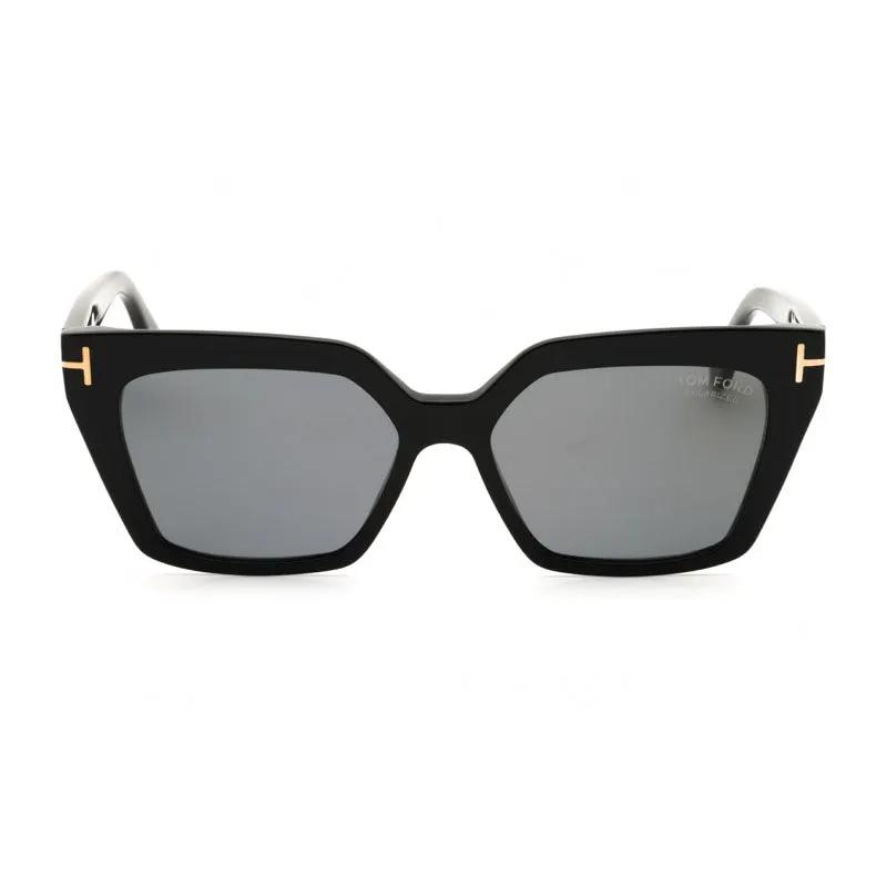 Tom Ford Sunglasses Cat Eye Full Rim, Shiny Black Frame And Smoke Polarized Lens
