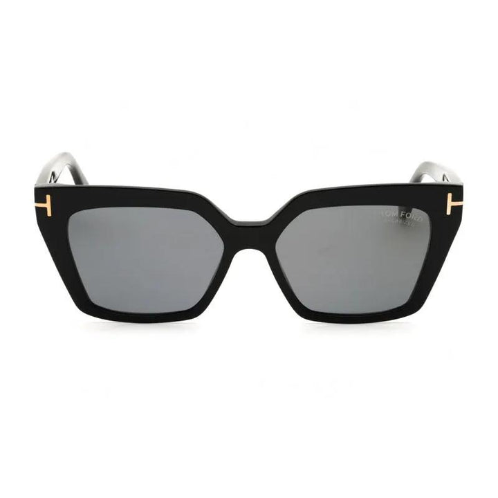 Tom Ford Sunglasses Cat Eye Full Rim, Shiny Black Frame And Smoke Polarized Lens