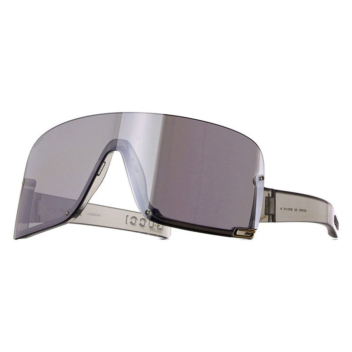 Gucci Shield Semi Rim, with a Transparent Light Grey frame and Multilayer Silver Mirror lens.