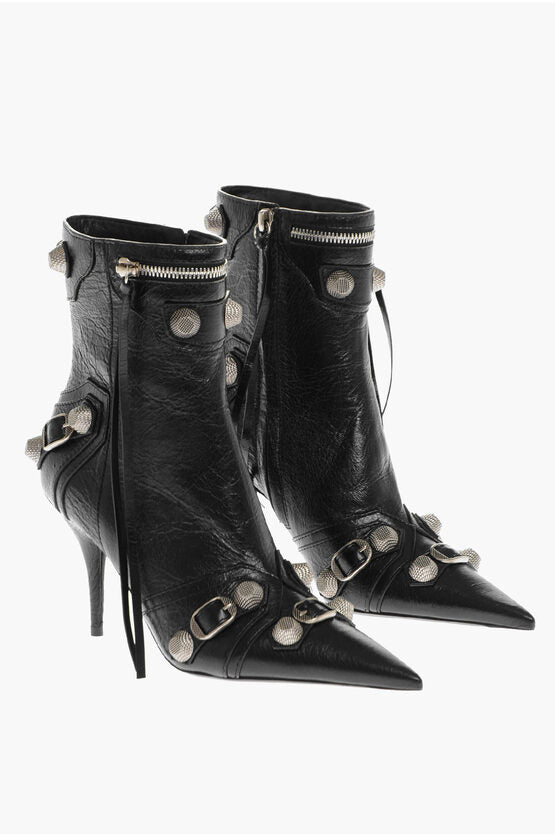 Shoes - Balenciaga Leather CAGOLE Booties with Zips and Studs 8cm - 8105710781 - Ask Me Wear