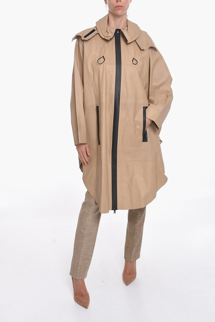 Bottega Veneta Bat-wing Sleevd Leather Raincoat