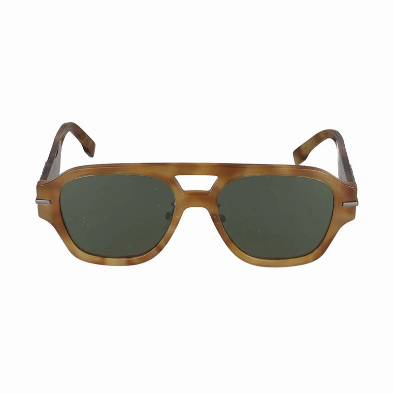 Fendi Sunglasses Square Full Rim, Shiny Light Havana Frame and Green Lens FE40130F55N