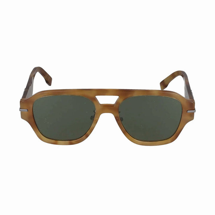 Fendi Sunglasses Square Full Rim, Shiny Light Havana Frame and Green Lens FE40130F55N