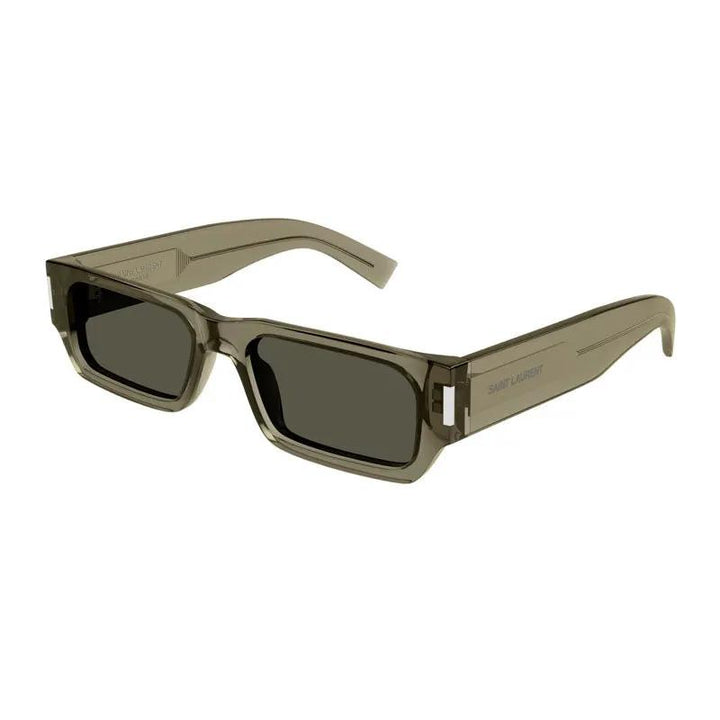 Saint Laurent Sunglasses Rectangle Full Rim, Transparent Brown Frame and Grey Lens